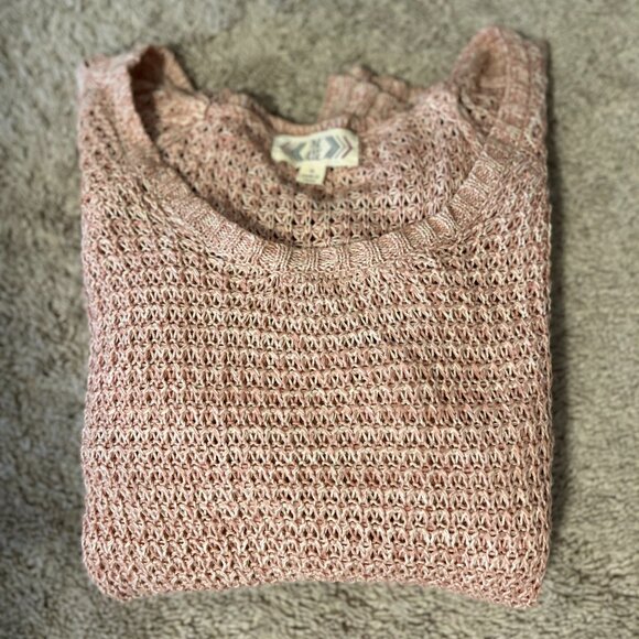 Pink Rose Basket Weave Pattern Knit Long Sleeve Round Neck Sweater Size M - Picture 8 of 12